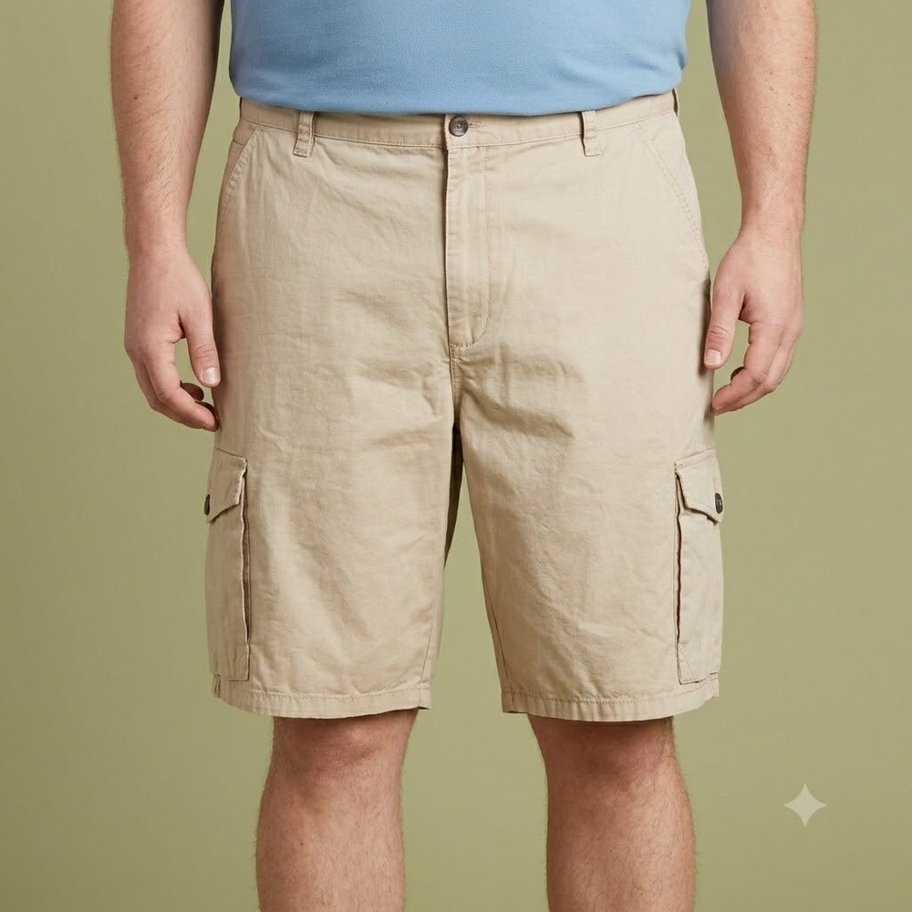 Merona Mens Cargo Shorts 44 Tan Khaki 100% Cotton Utility Pockets Casual Chino